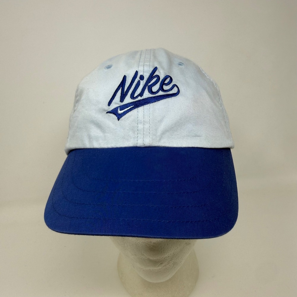 Nike Vintage Script‎ Logo Strapback Hat Blue Two Tone Embroidered Cap OSFA